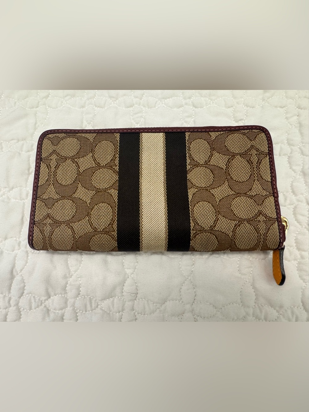 COACH Dempsey Signature Zip Around Wallet in Brown with Orange Patch - Picture 14 of 14